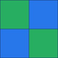 A 4-pixel, 2 color image with two diagonal lines in green (top-left, bottom-right) and blue (top-right, bottom-left)