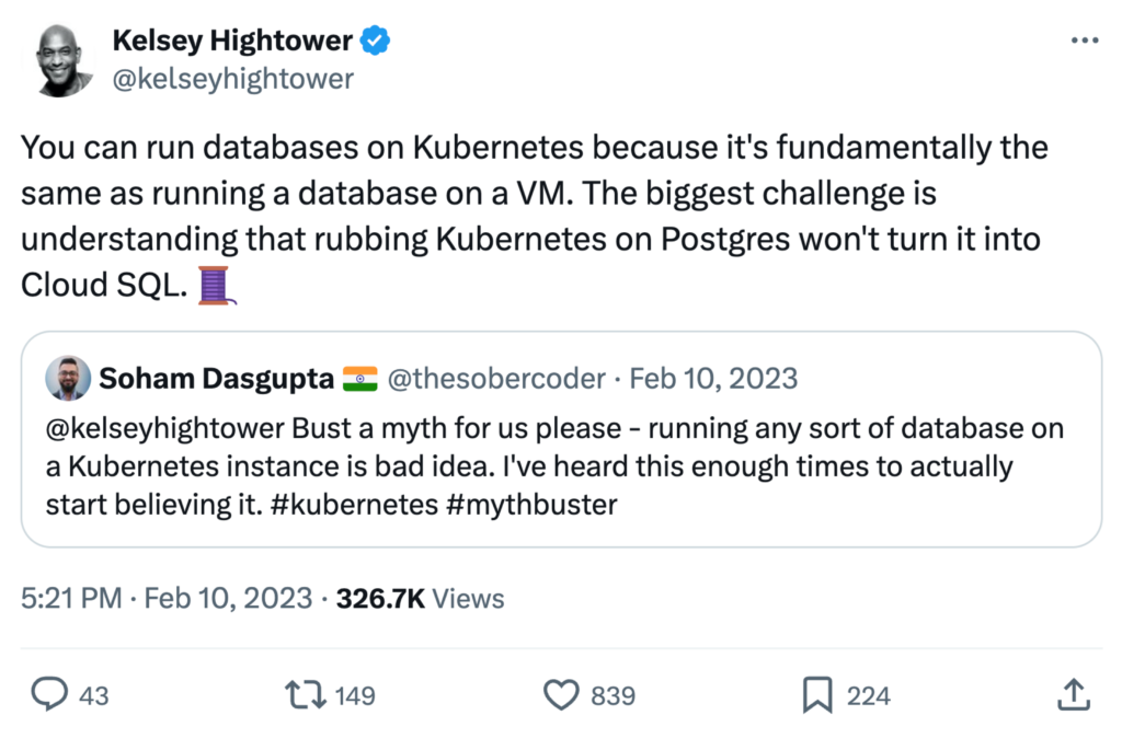 Running your database on Kubernetes won’t turn it into Cloud SQL